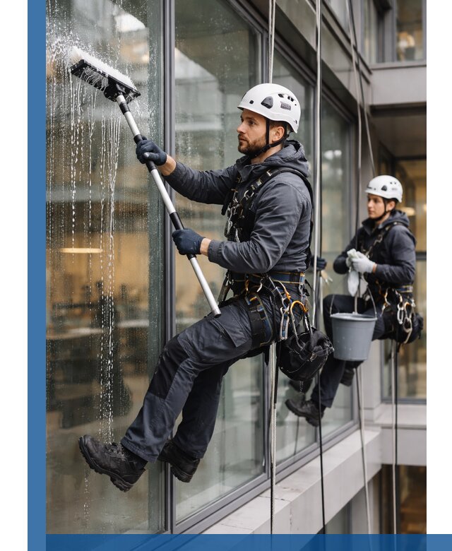 Профессиональная мойка витражей промышленными альпинистами в Каменке