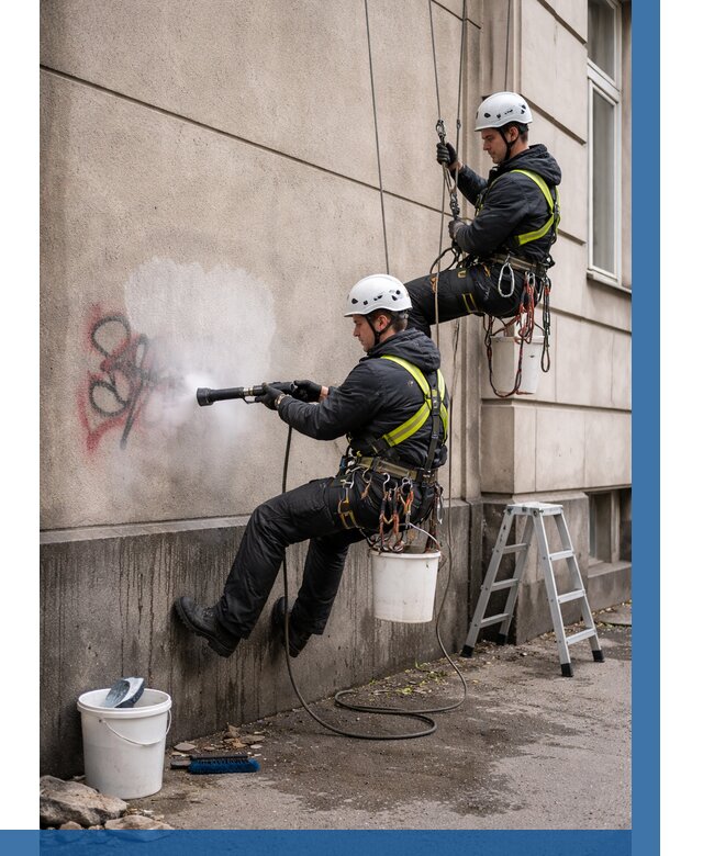 Удаление граффити с фасада в Каменке от 4552 р. | ВЫСОТНИК-Кам