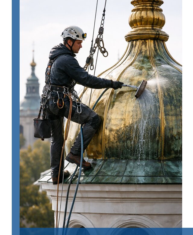 Профессиональная мойка куполов и шпилей высотными альпинистами в Каменке