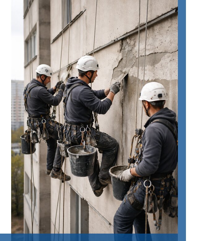 Ремонт бетонных элементов фасада в Каменке от 2529 р. | ВЫСОТНИК-Кам