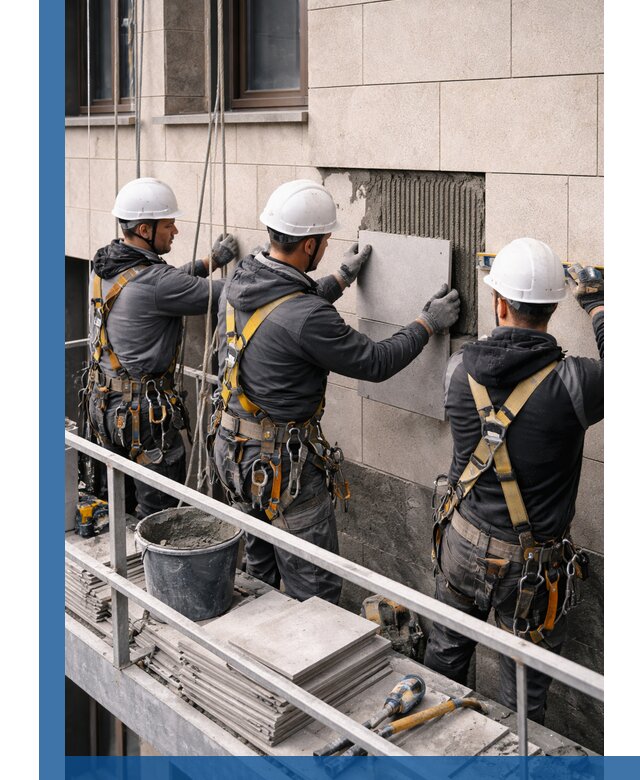 Ремонт облицовки фасада плиткой в Каменке с гарантией