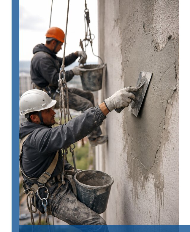 Штукатурка фасада на высоте в Каменке профессиональные работы