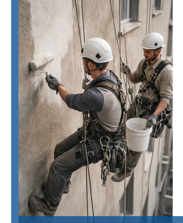 Грунтовка фасада на высоте в Каменке промышленными альпинистами