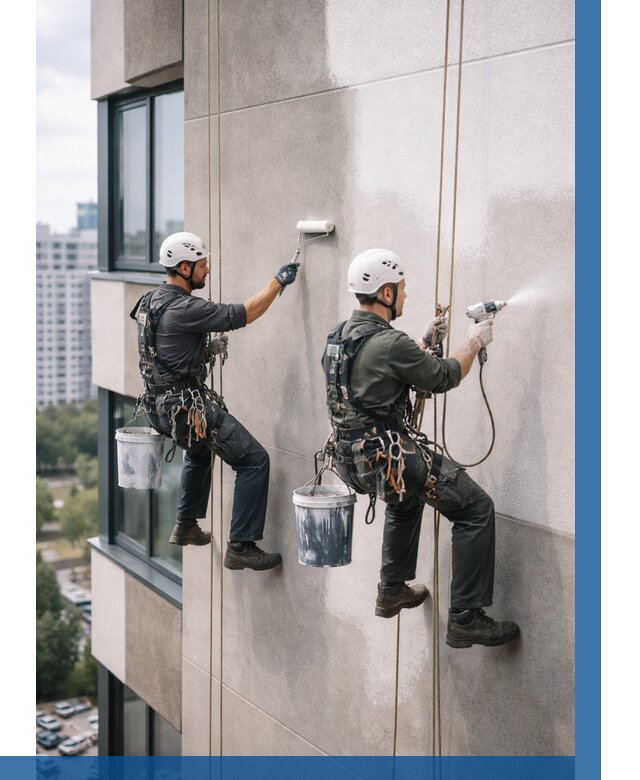 Покраска фасада альпинистами в Каменке от 303 р. | ВЫСОТНИК-Кам