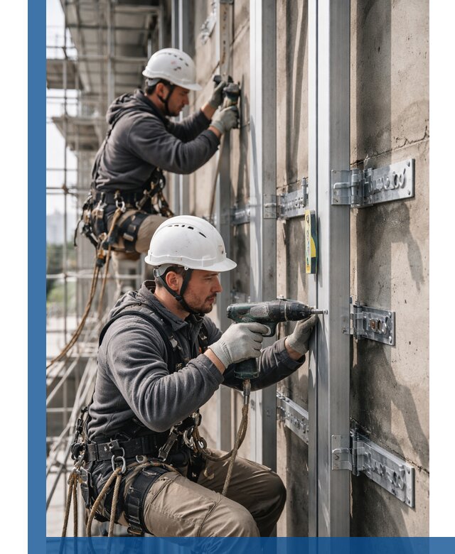 Монтаж и крепление подсистемы вентфасада в Каменке