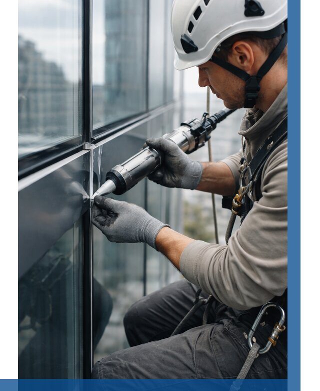 Герметизация стыков витража в Каменке от 1214 р. | ВЫСОТНИК-Кам