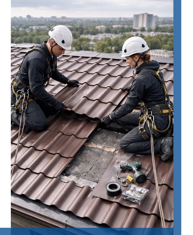 Ремонт металлочерепицы на крыше в Каменке от 910 р. | ВЫСОТНИК-Кам