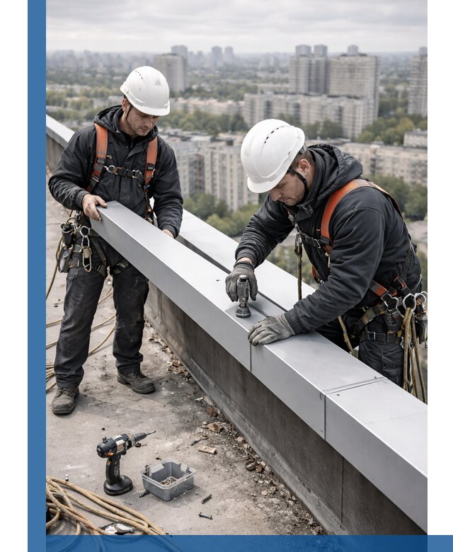 Монтаж парапетных крышек и ограждений кровли в Каменке