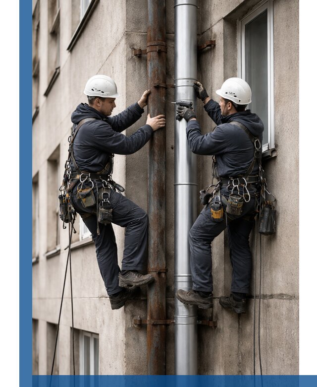 Замена водосточных труб в Каменке: монтаж и демонтаж под ключ