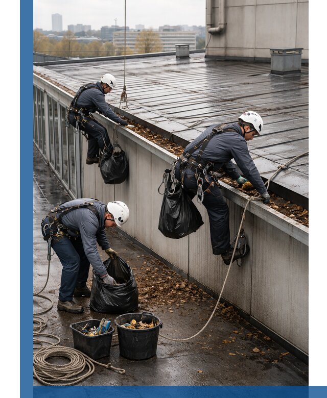 Очистка кровли по периметру в Каменке силами промышленных альпинистов