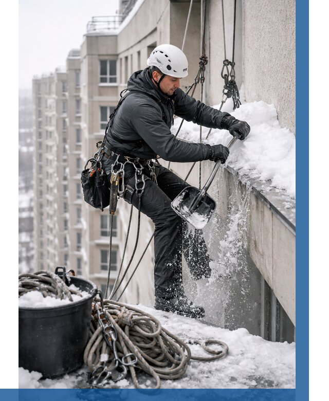 Очистка карнизов от снега в Каменке от 303 р. | ВЫСОТНИК-Кам