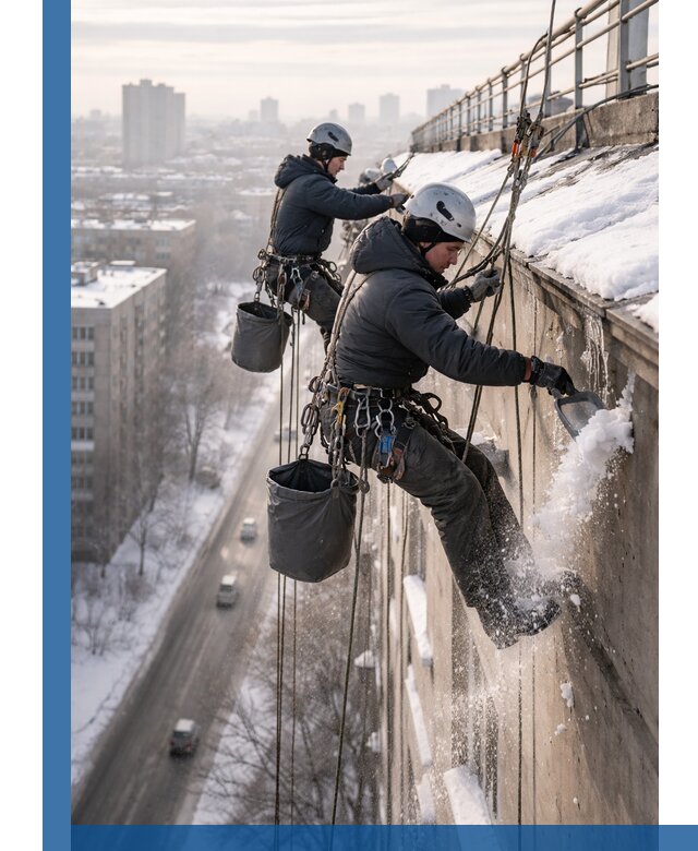 Очистка карнизов от снега в Каменке профессионально и безопасно