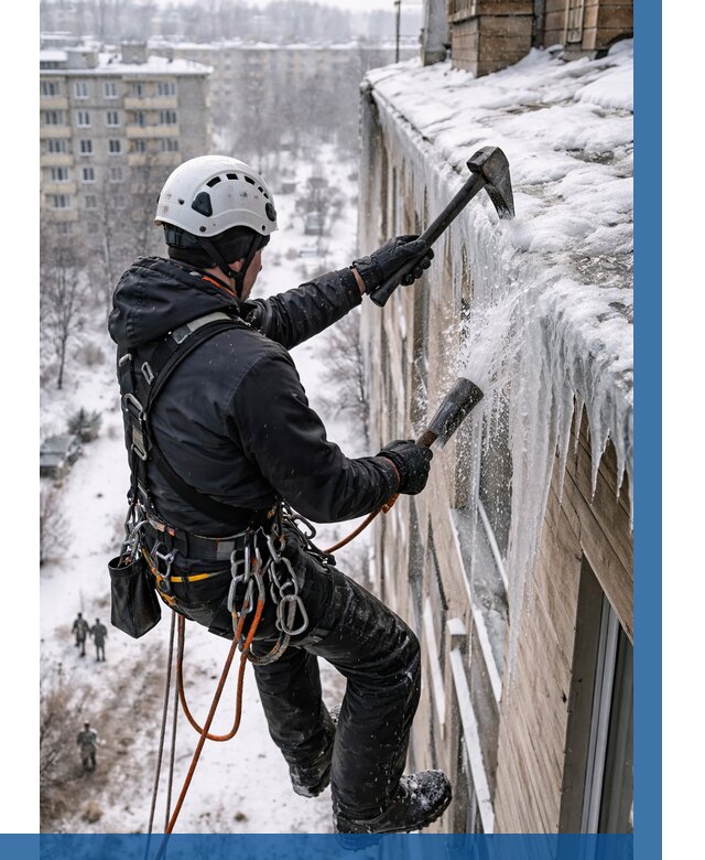 Сбивание сосулек с крыши в Каменке по цене от 4552 р. | ВЫСОТНИК-Кам