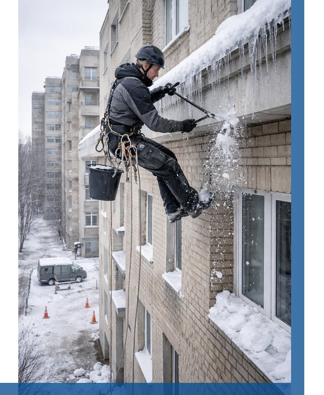 Удаление наледи с карнизов в Каменке от 354 р. | ВЫСОТНИК-Кам