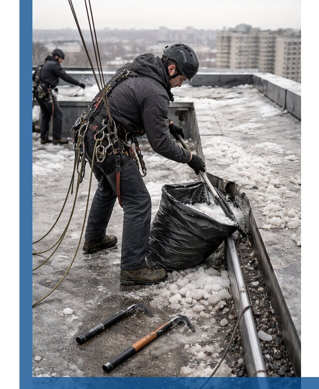 Аварийная очистка кровли в Каменке от промальпинистов