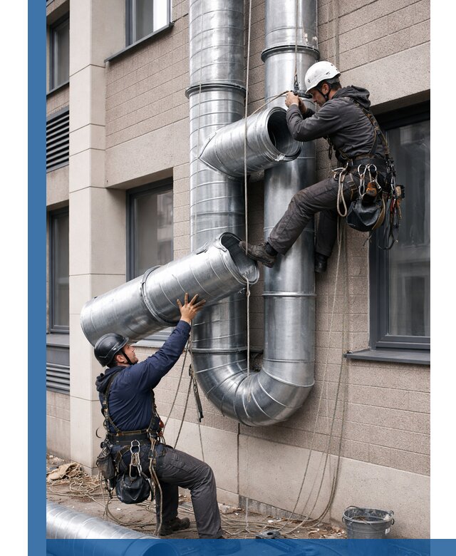 Монтаж фасадных воздуховодов в Каменке с герметизацией и крепежом