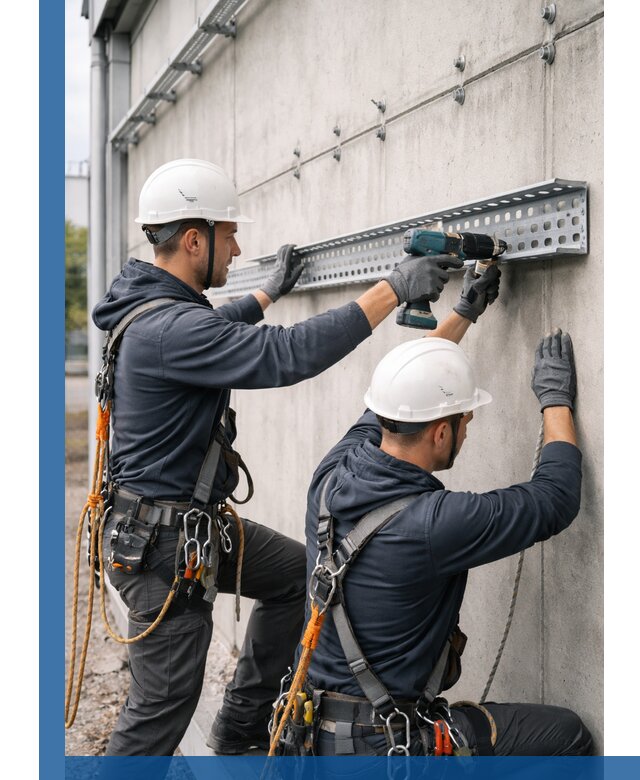 Монтаж кабельных лотков на фасаде зданий в Каменке с гарантией