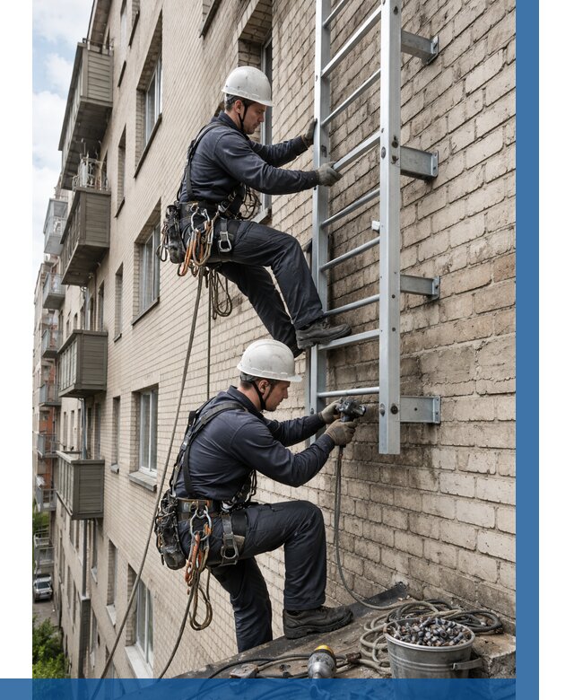 Монтаж пожарной лестницы в Каменке от 25288 р заказать у ВЫСОТНИК-Кам