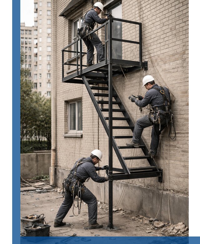 Монтаж пожарной лестницы в Каменке, установка и крепление