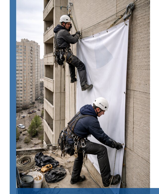 Профессиональный монтаж баннеров на фасаде в Каменке