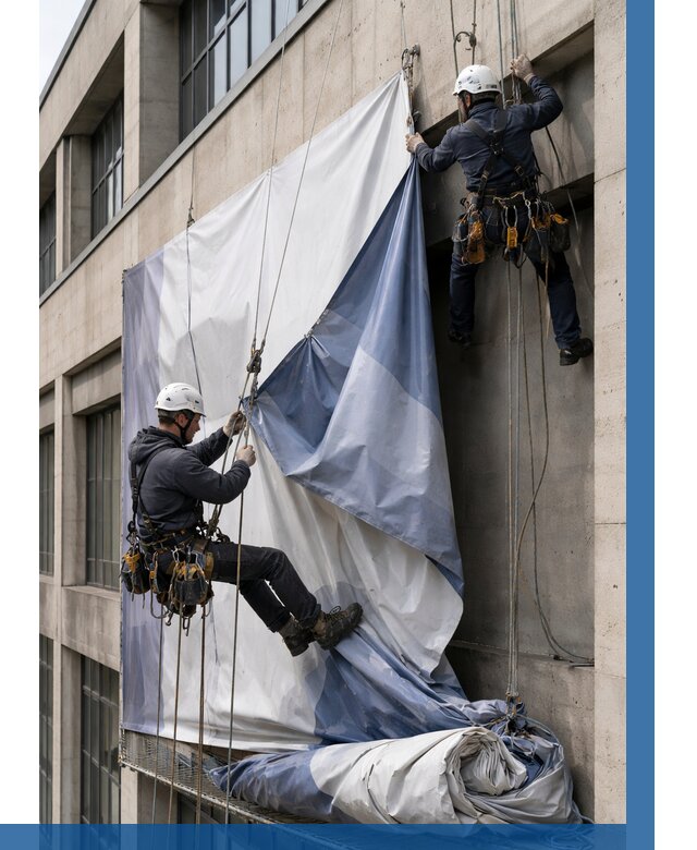 Демонтаж баннеров с фасада в Каменке от 4552 р. | ВЫСОТНИК-Кам