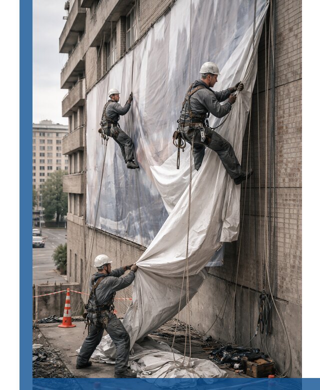 Демонтаж баннеров с фасада в Каменке оперативно и безопасно