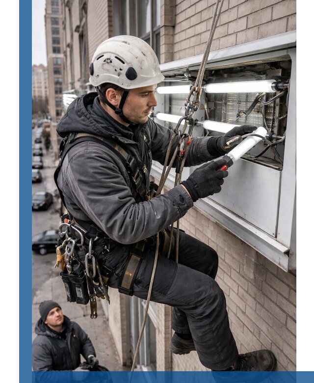Профессиональная замена ламп в наружной вывеске в Каменке