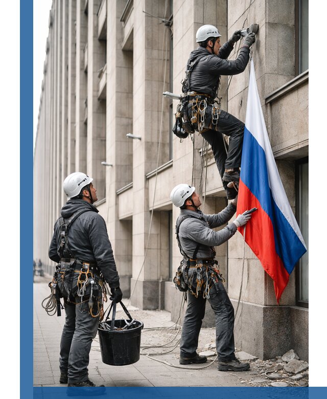 Профессиональная установка флагов на фасаде в Каменке