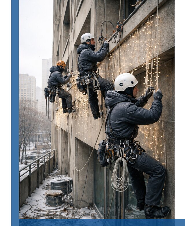 Монтаж новогодней иллюминации и украшение фасадов в Каменке