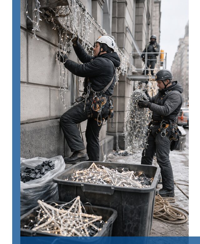 Демонтаж новогоднего оформления и гирлянд в Каменке