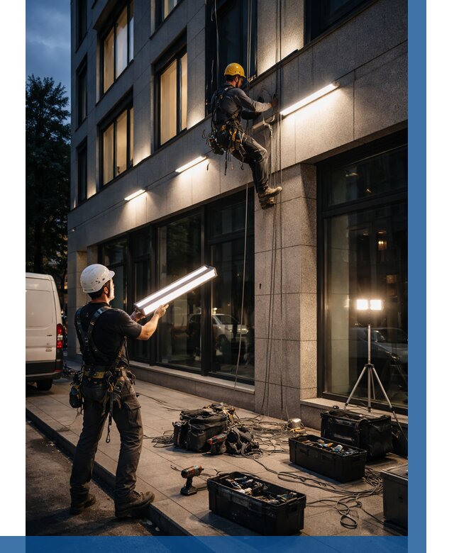 Монтаж архитектурной подсветки здания в Каменке от 2529 р.|ВЫСОТНИК-Кам