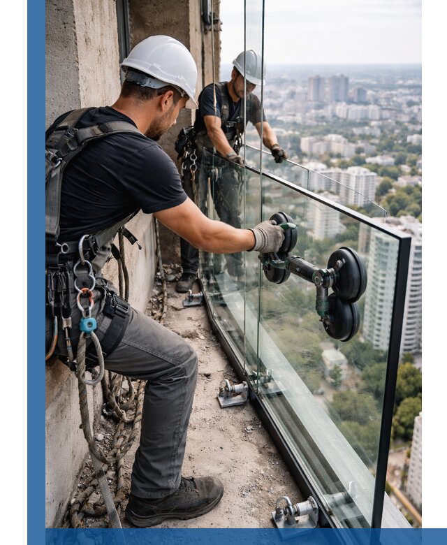 Монтаж стеклянных ограждений под ключ с гарантией в Каменке