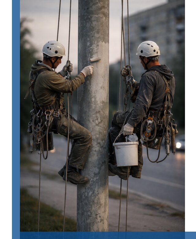 Покраска опор освещения и антикоррозийная защита в Каменке