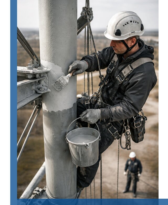 Покраска мачт связи в Каменке промышленными альпинистами