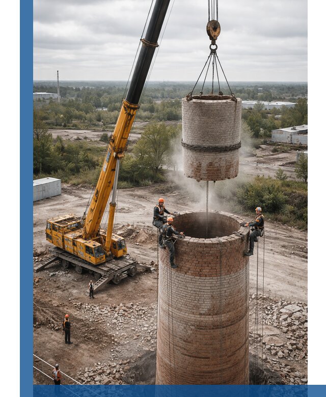 Демонтаж дымовой трубы в Каменке с гарантиями безопасности