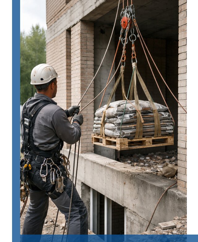 Подъем материалов на этаж веревками в Каменке оперативно