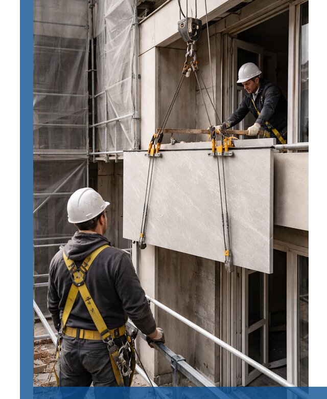 Подъем керамогранита на этаж в Каменке грузчиками и техникой