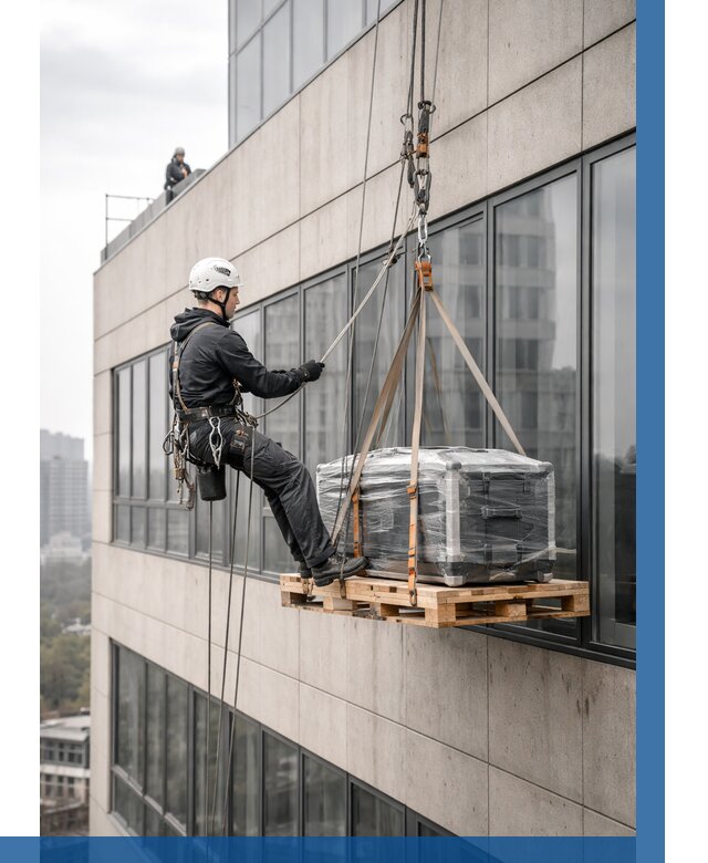 Спуск груза по фасаду в Каменке от 3540 р. | ВЫСОТНИК-Кам