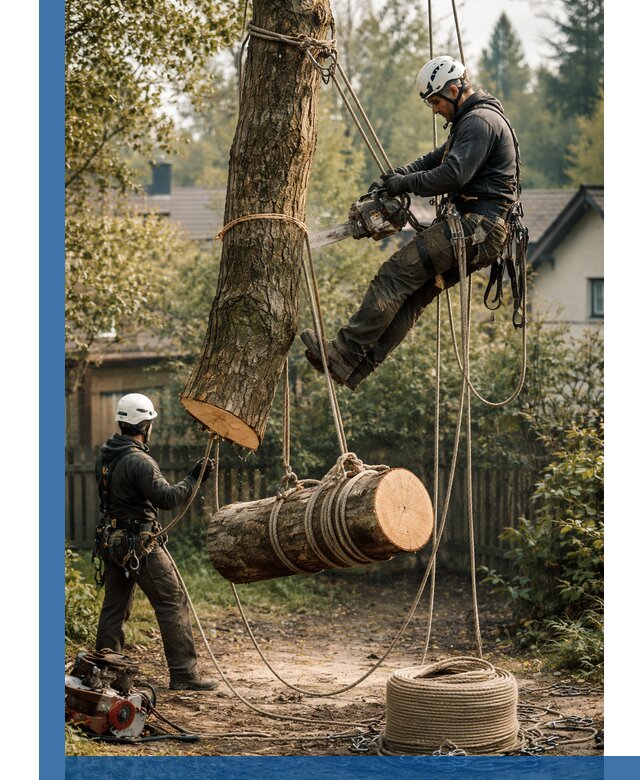 Валка деревьев частями в Каменке, безопасно и аккуратно