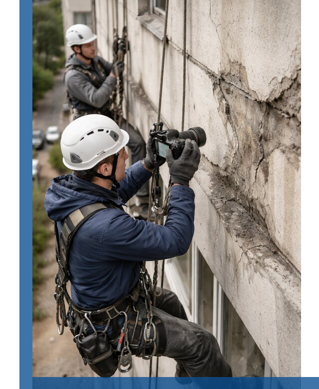 Фотофиксация дефектов фасада с высотной съемкой в Каменке