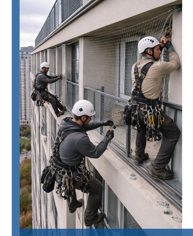 Профессиональный монтаж защитной сетки от птиц в Каменке