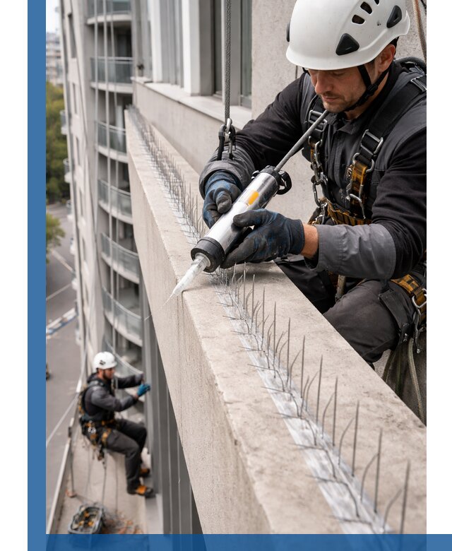 Установка шипов от птиц на фасадах и кровлях в Каменке